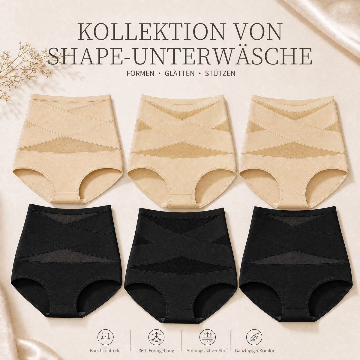 ✨Letzter Tag – Kaufe 1 bekomme 3✨Übergrößen hochgeschnittene Bauchkontroll-Slips mit Kreuz-Design
