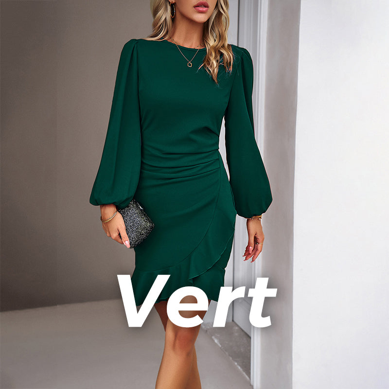 💖Elegantes Damenkleid mit Puffärmeln und Fransensaum