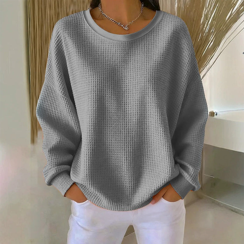 🎉✨ Damen Waffelstrick-Sweatshirt im Loose-Fit