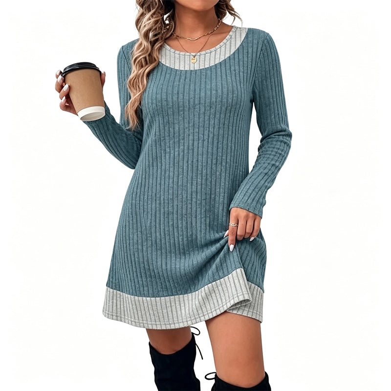 đ§¶ Damen-Strickkleid mit Karomuster im Patchwork-Design â LĂ€ssig, weich & immer passend