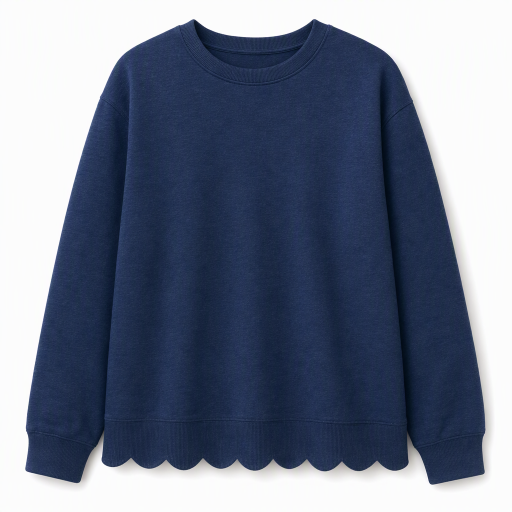 💨 Damen Sweatshirt mit Muschels-cut Saum und Rundhals