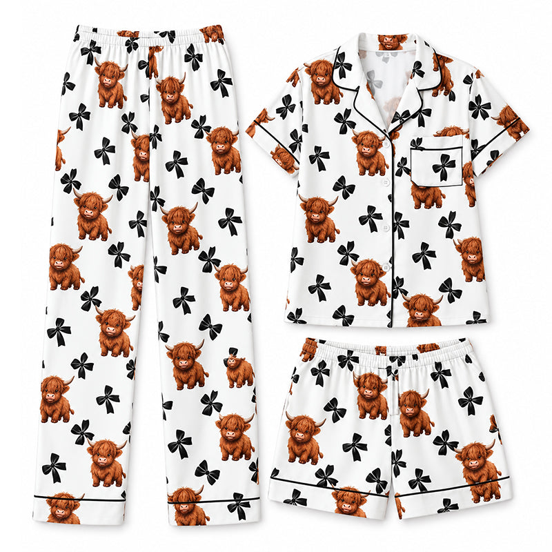 🧸💕 Damen-3-teiliges Pyjama-Set mit Teddybär-Print – Weich, gemütlich & vielseitig für entspannte Nächte 🌙