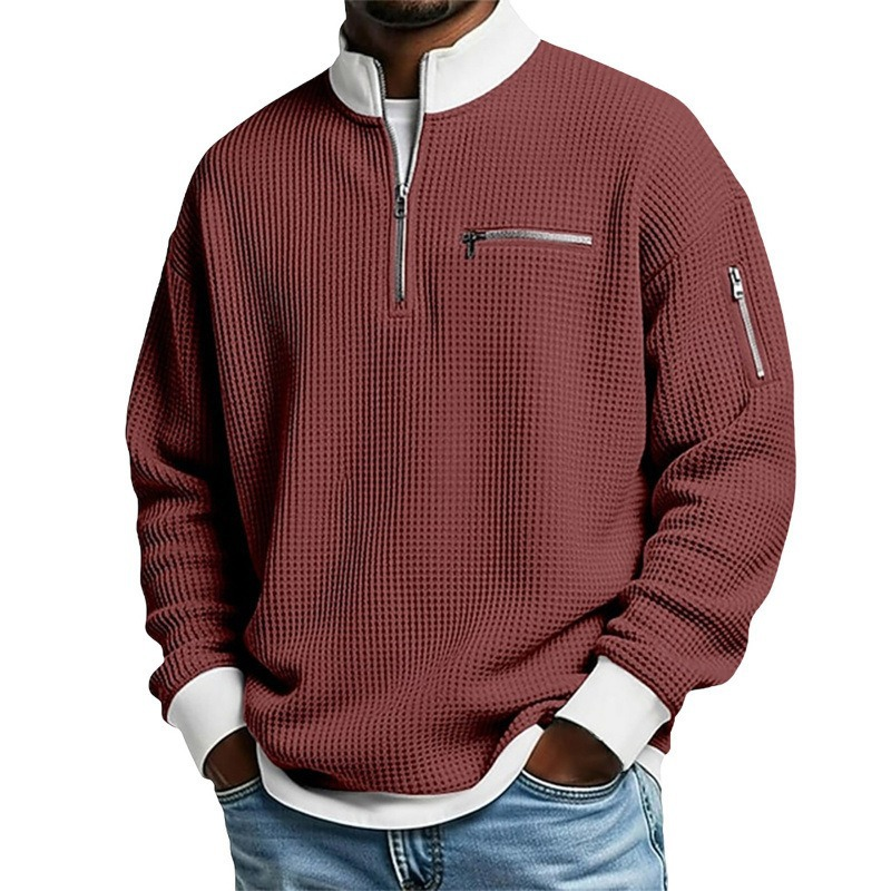 🔥Beliebtes Produkt !✨Herren Waffelstrick-Pullover mit Viertelreißverschluss
