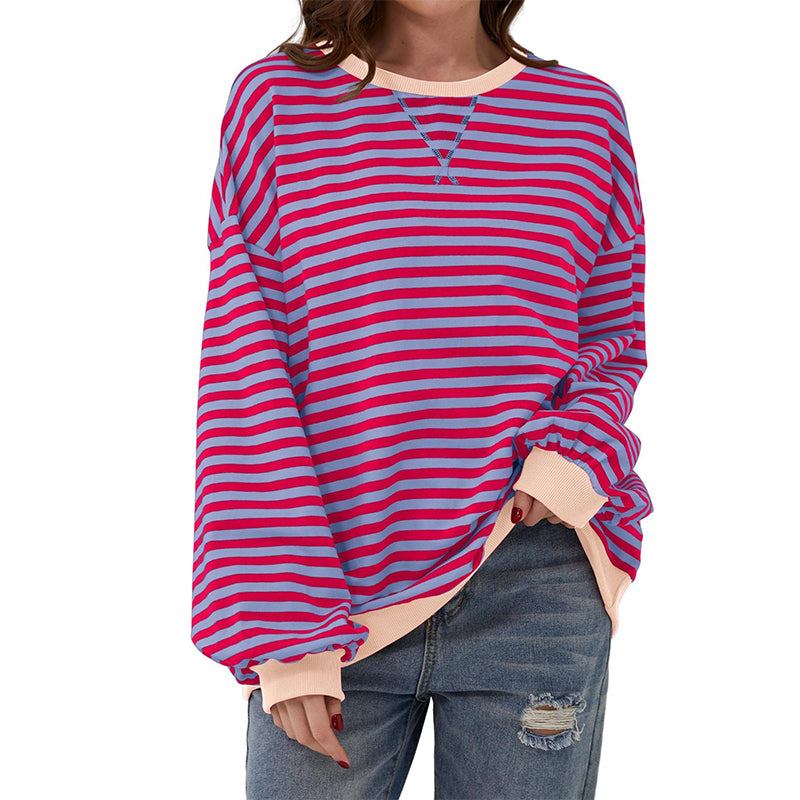 Damen Oversized Langarmshirt mit Streifenmuster