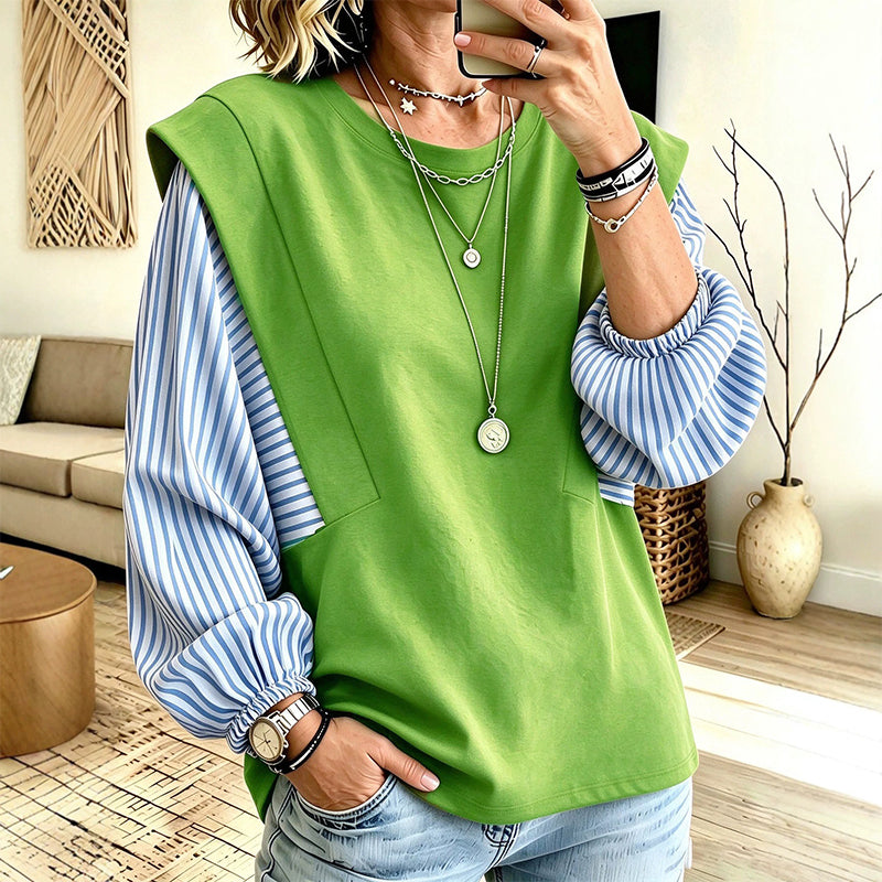 đ„đ„ LĂ€ssiges Damen-Langarmshirt mit Patchwork-Design