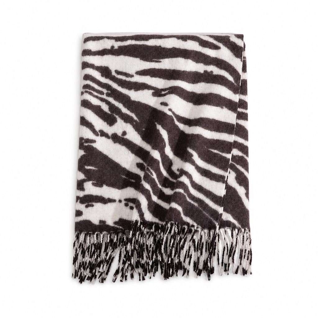 Damen Zebra Print Kunstkaschmir Schal, dicker warmer Winter Stola mit Fransen