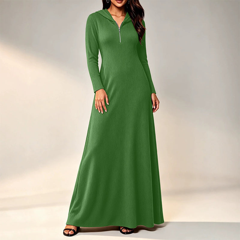 📢📢🎉✨Damen geripptes Kapuzen-Maxikleid