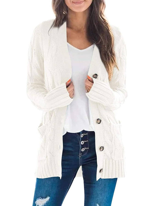 Damen Herbst Casual Langarm Button Down Open Front Zopfmuster Strickjacke