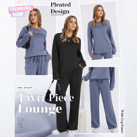 🔥💓Set aus Damen-Oberteil mit Rundhalsausschnitt und Hose mit Kordelzug