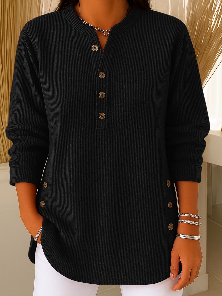 👔 🔥Damen Cordbluse mit Henley-Ausschnitt——Ihr Allrounder für jeden Anlass