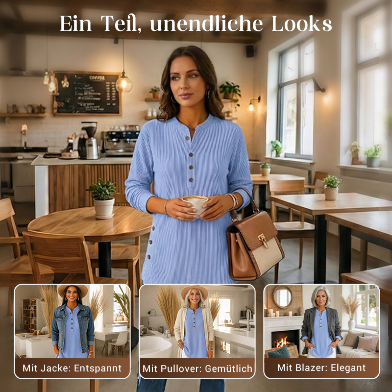 👔 🔥Damen Cordbluse mit Henley-Ausschnitt——Ihr Allrounder für jeden Anlass