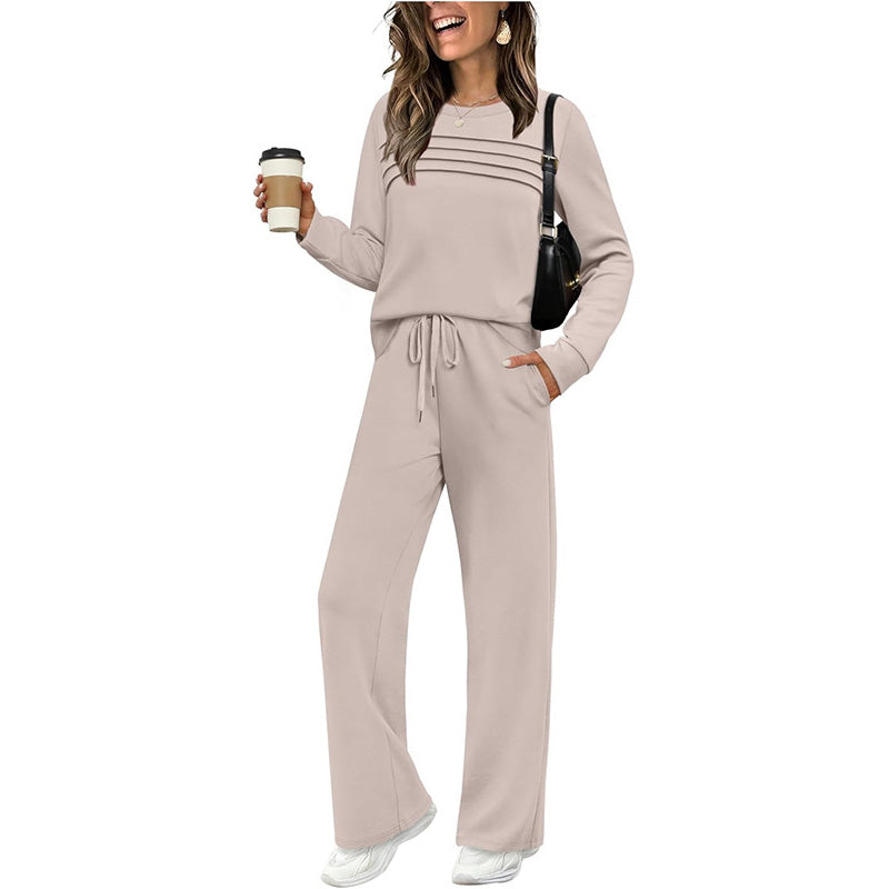 🔥💓Set aus Damen-Oberteil mit Rundhalsausschnitt und Hose mit Kordelzug