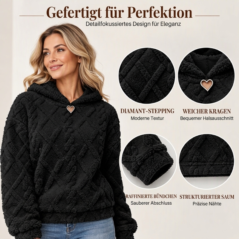Women's Diamond Jacquard Plush Hooded Sweatshirt