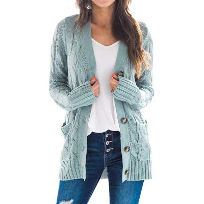Damen Herbst Casual Langarm Button Down Open Front Zopfmuster Strickjacke