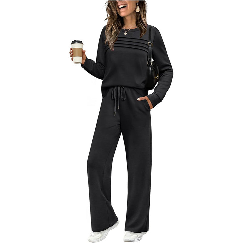 🔥💓Set aus Damen-Oberteil mit Rundhalsausschnitt und Hose mit Kordelzug