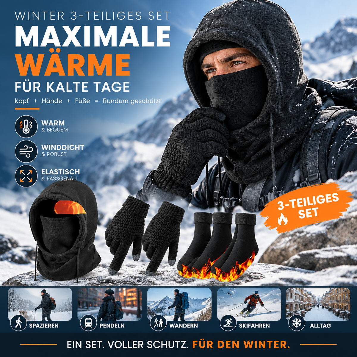 ❄️ Wärme von Kopf bis Fuß – Winter-Wärmeset (Gesichtsmaske + Handschuhe + Socken) ✨