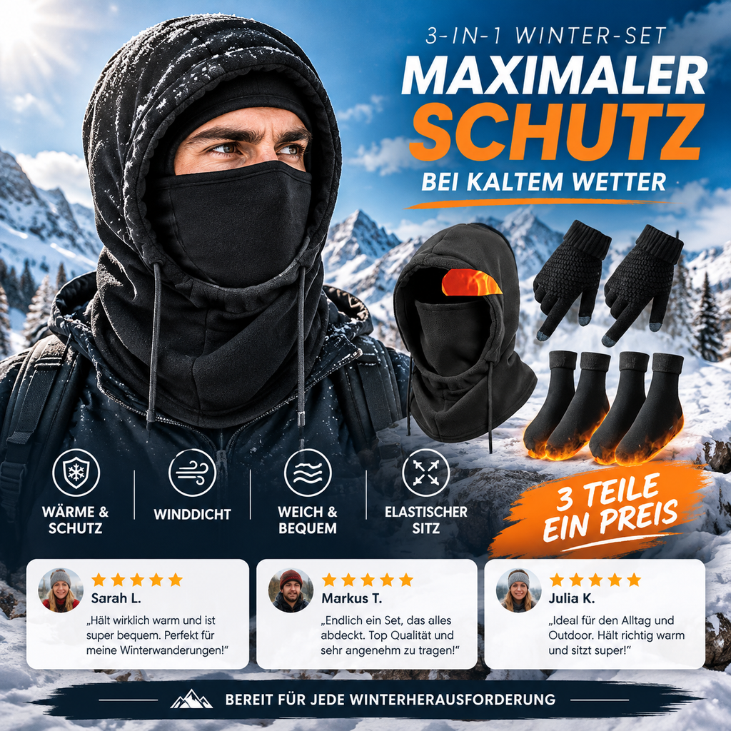 ❄️ Wärme von Kopf bis Fuß – Winter-Wärmeset (Gesichtsmaske + Handschuhe + Socken) ✨