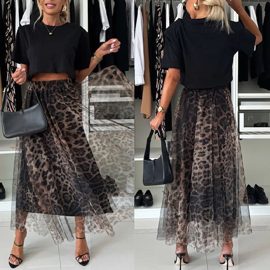 Bustier Maxi sukně s vrstveným designem s leopardím vzorem