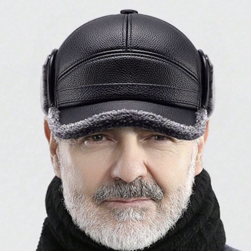 🧢🐂Neue Wintermütze für Herren mit flachen Ohrenklappen aus Schaffell
