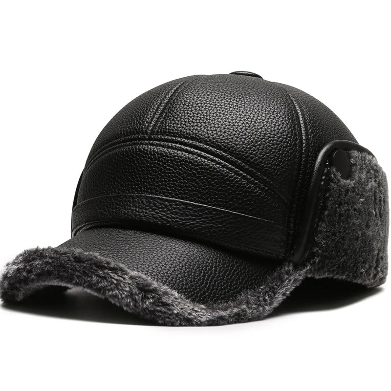 🧢🐂Neue Wintermütze für Herren mit flachen Ohrenklappen aus Schaffell