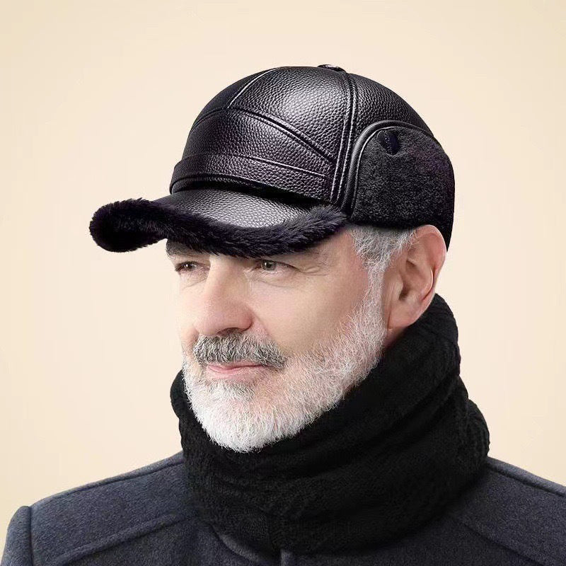🧢🐂Neue Wintermütze für Herren mit flachen Ohrenklappen aus Schaffell
