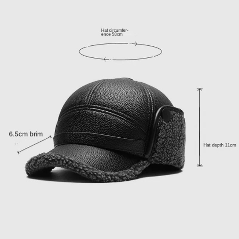 🧢🐂Neue Wintermütze für Herren mit flachen Ohrenklappen aus Schaffell