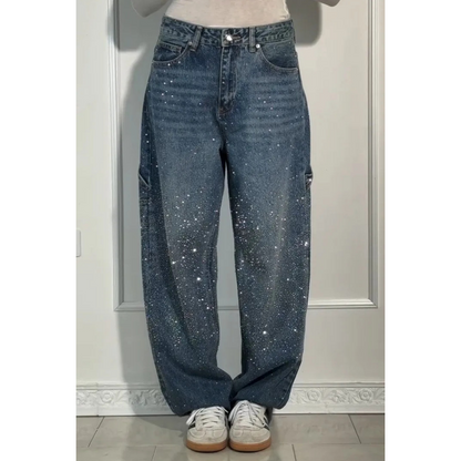 👖Rhinestone Жените са свободни прави дънки💎