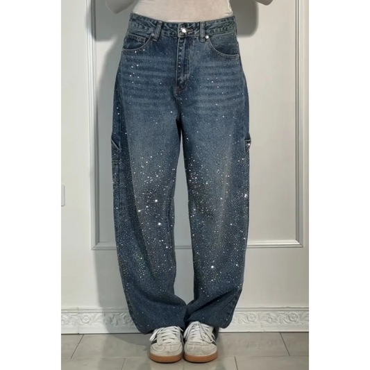 👖Rhinestone Жените са свободни прави дънки💎