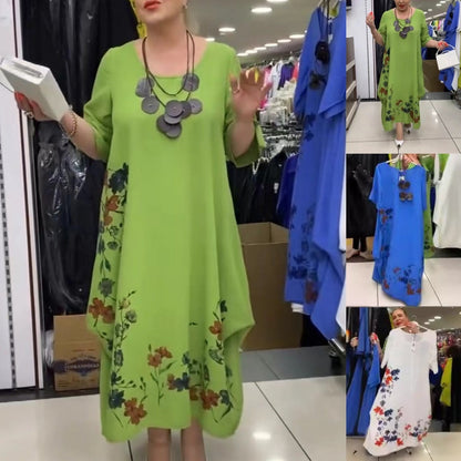 Női nyomtatott kerek nyakú ruha szabálytalan szegéllyel