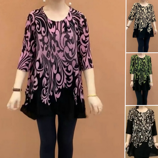 💝Печатни кръгли деколтета Loose Women's Top