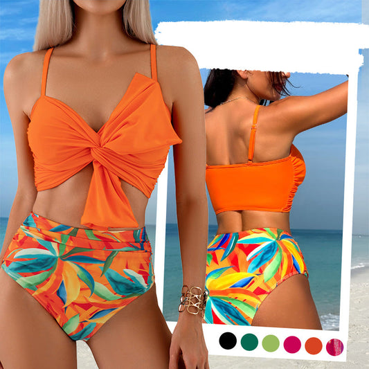 👙Комплект бански костюми за жени с висока талия и папийонка🏖️