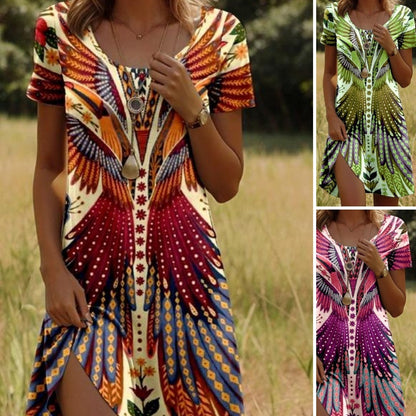 💟Женска флорална рокля с къс ръкав