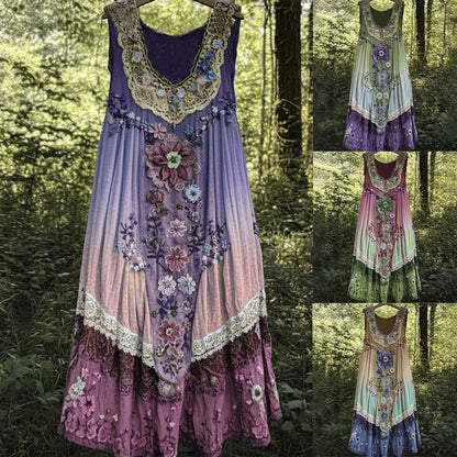 3D принтирана миди рокля с U-образно деколте и без ръкави