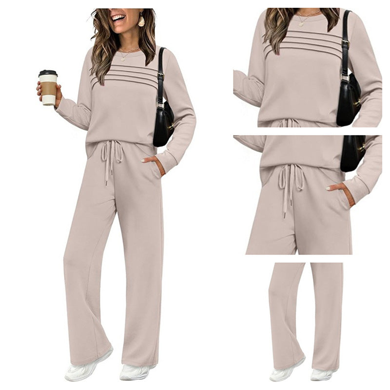 🔥💓Set aus Damen-Oberteil mit Rundhalsausschnitt und Hose mit Kordelzug