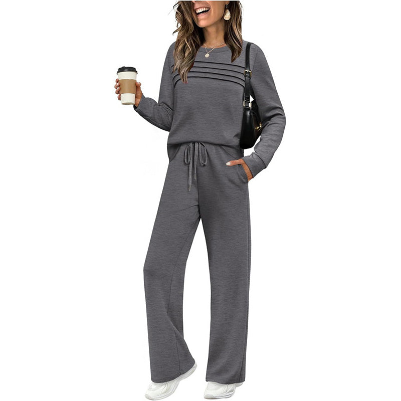 🔥💓Set aus Damen-Oberteil mit Rundhalsausschnitt und Hose mit Kordelzug