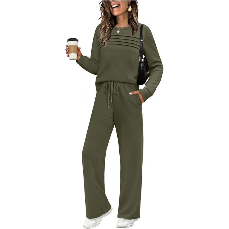 🔥💓Set aus Damen-Oberteil mit Rundhalsausschnitt und Hose mit Kordelzug