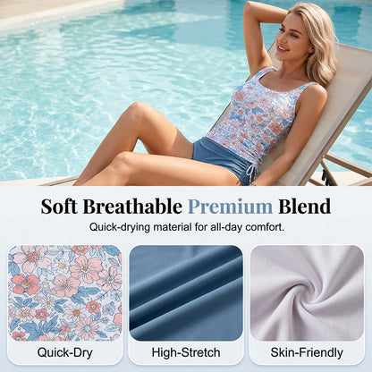 🔥50% RABATT!🩱Damen High-Waist Tankini mit Blumenmuster–figurschmeichelnd&bequem für Strand&Pool🌊