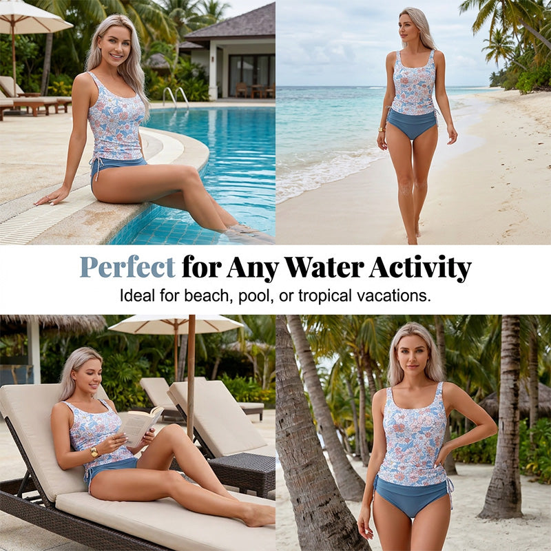 🔥50% RABATT!🩱Damen High-Waist Tankini mit Blumenmuster–figurschmeichelnd&bequem für Strand&Pool🌊