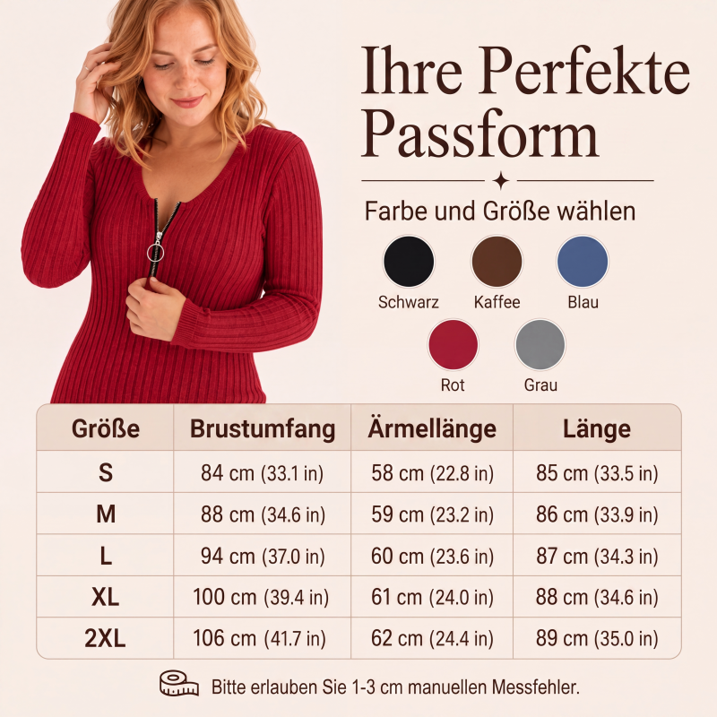 📢📢🎉✨Damen Rippstrickkleid mit Frontreißverschluss – Figurbetonter Schnitt, praktischer Zipper