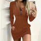 📢📢🎉✨Damen Rippstrickkleid mit Frontreißverschluss – Figurbetonter Schnitt, praktischer Zipper