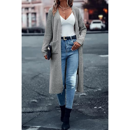 🎅✨Einfarbiger, vorne zu öffnender Pullover in lockerer Passform mit Taschen