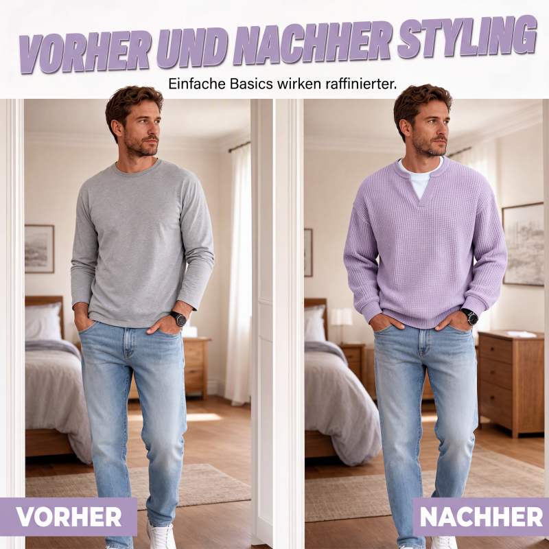✨  Herren Waffel-T-Shirt im Layer-Look | Bequemer Alltagsstil mit eleganter Struktur 👚