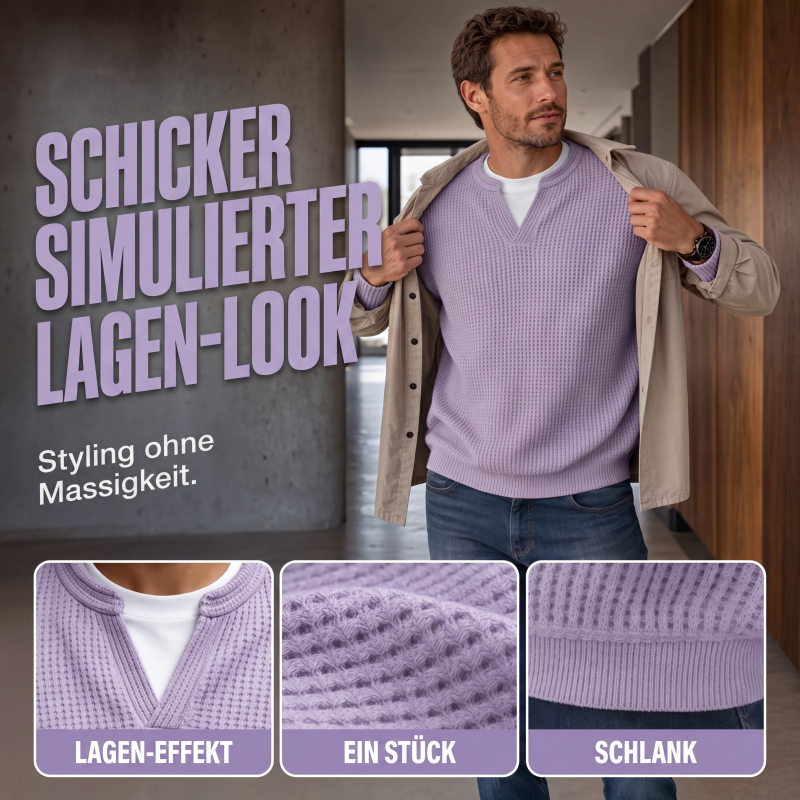 ✨  Herren Waffel-T-Shirt im Layer-Look | Bequemer Alltagsstil mit eleganter Struktur 👚