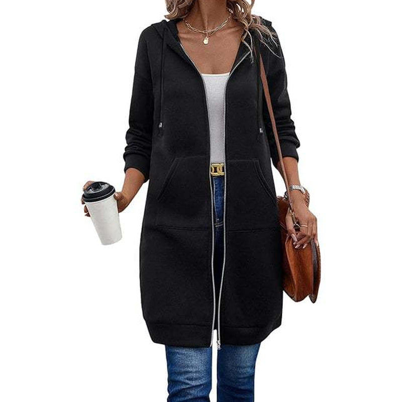 🧥 Lässig, bequem & vielseitig – Damen Kapuzenjacke in längerer Passform