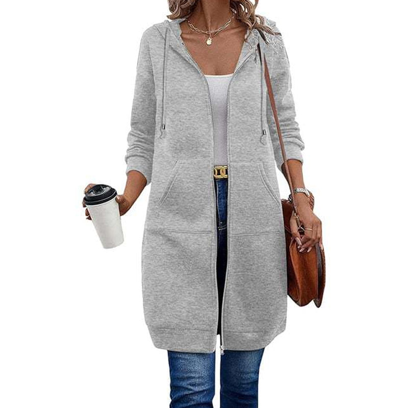 🧥 Lässig, bequem & vielseitig – Damen Kapuzenjacke in längerer Passform