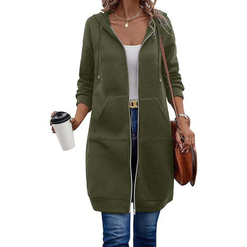 🧥 Lässig, bequem & vielseitig – Damen Kapuzenjacke in längerer Passform