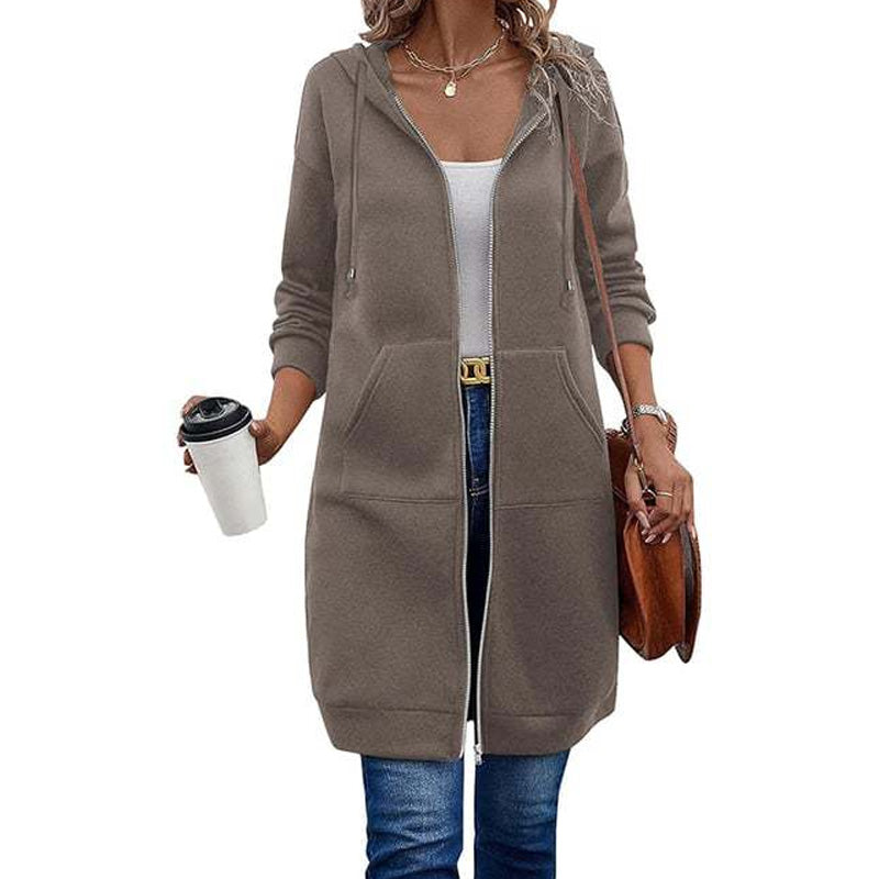 🧥 Lässig, bequem & vielseitig – Damen Kapuzenjacke in längerer Passform