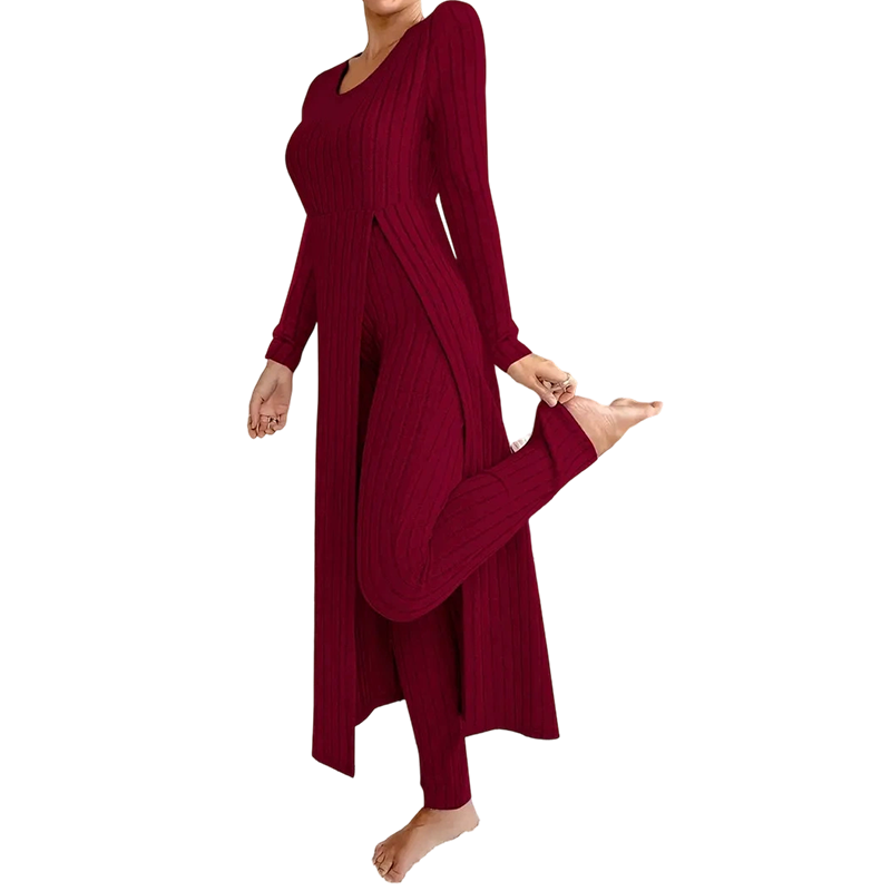 📢🎉🛍️✨ 2-teiliges Damen-Set: geripptes Longline-Top & schmale Hose