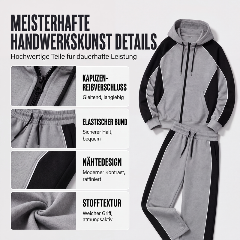 👕 50 % RABATT | Sportlicher Farbblock-Look & kompletter Freizeit-Style – Herren 2-teiliges Kapuzen-Set