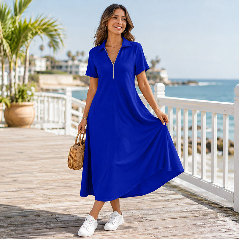 👗 Fließender Komfort & mühelose Eleganz – Reißverschluss-Maxikleid